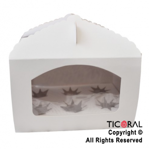 CAJA CON VISOR 21 X 14 X 12 CM Y BASE PORTA 6 MUFFIN 10 UNIDADES X 1